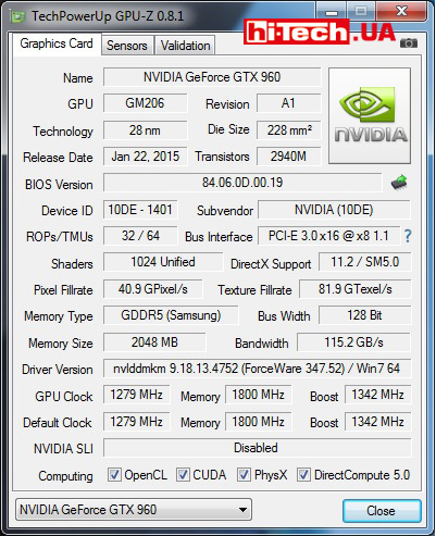 GPUZ Palit GeForce GTX 960 Super JetStream